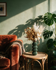 Zigzag Bud Vase – on a side table at golden hour