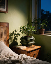 Zigzag Hex Planter – at night on a bedside table