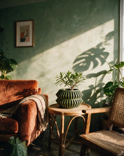 Zigzag Hex Planter – on a side table at golden hour