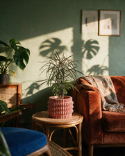 Zigzag Pleat Planter – on a side table at golden hour