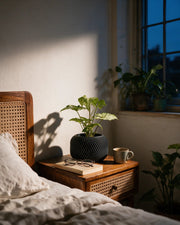 Zigzag Ridge Planter – at night on a bedside table
