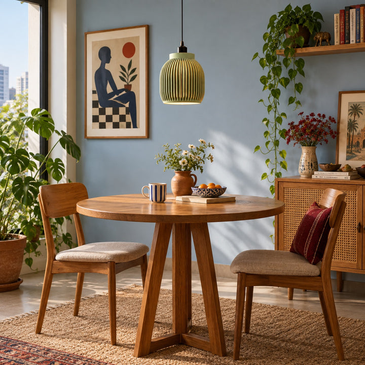 AI-styled room idea: Sage Rib Capsule pendant above a compact round breakfast table